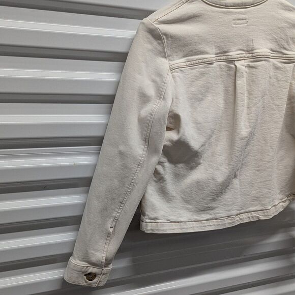 J. Jill Size Small Petite Cream Button Front Denim Jean Jacket - Picture 7 of 8